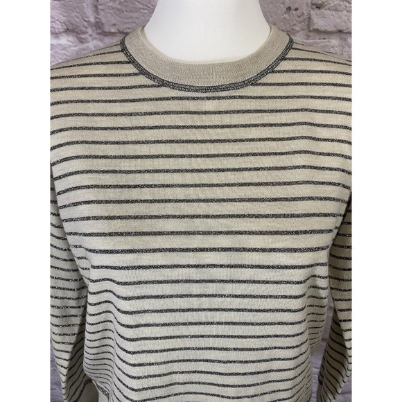 J Crew XS Merino Wool Metallic Striped Long Sleeve Sweater Stretchy Soft 9102 - Picture 2 of 7